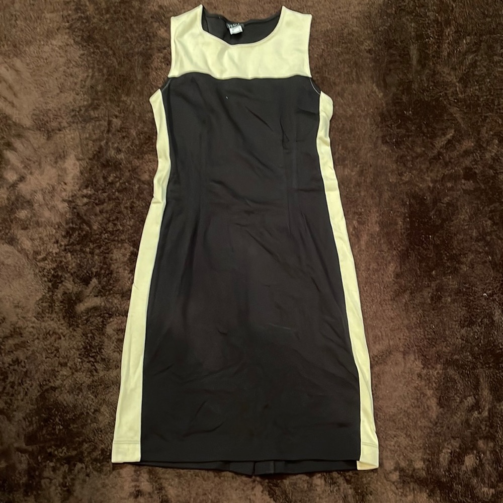 Black and cream pull over pencil dress. Cotton. New without tags, never worn.